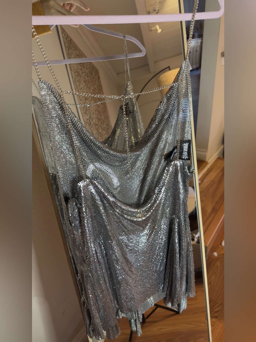 Dolls Kill Darker Wavs Silver Metallic Sequin Draped Mini Dress - Picture 8 of 8